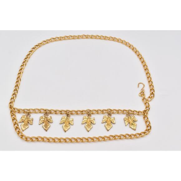 Vintage Statement Leaf Charm Chain Belt Gold Chunky Adjustable Fall Autumn 1980s main image 10